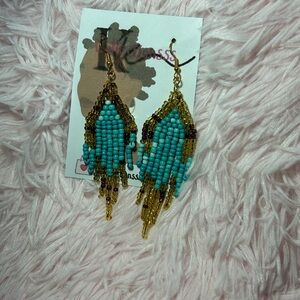 Turquoise and Gold Beaded Earrings